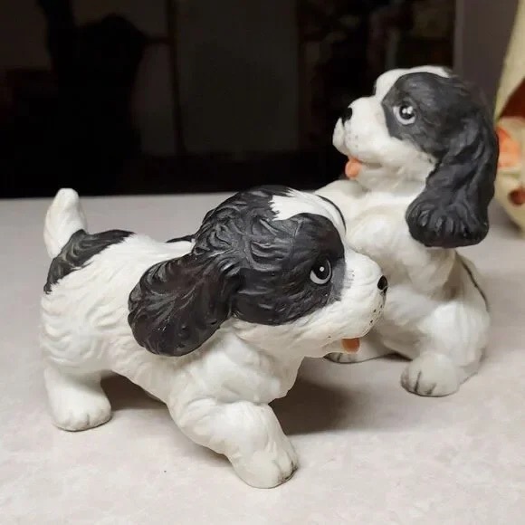 Adorable Black and White Puppy Figurines - Picture 1 of 2